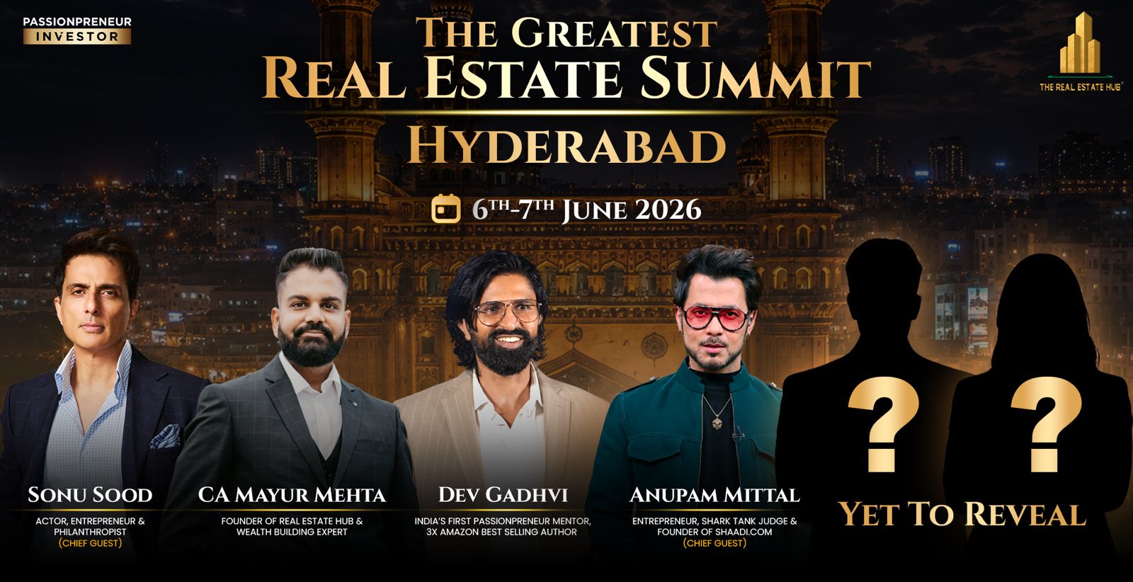The Greatest Real Estate Summit Hyderabad — Sonu Sood, CA Mayur Mehta, Dev Gadhvi and 2 speakers to be revealed